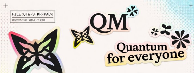 A graphic with butterfly stickers and the text 'QM Quantum for everyone' along with 'FILE: QTW-STKR-PACK' and 'QUANTUM.TECH WORLD // 2020'.