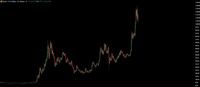 A Zcash (ZEC/USD) daily candlestick chart shows a dramatic price surge from under $50 to over $1,500, visually supporting the post's claim of an astonishing ~2,555% return on a $1,000 investment over the past year.