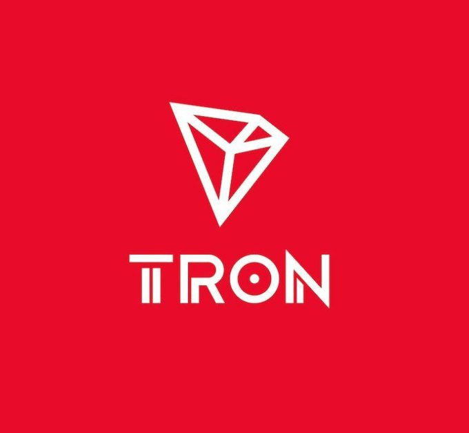 The image features the white TRON logo and name against a solid red background. This visual represents the TRON network mentioned in the post, which has recently reached $4.83B in Total Value Locked (TVL).