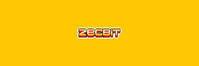 A pixel-art style logo reading 'ZGBIT' in red, yellow, and white letters centered on a solid mustard-yellow background.