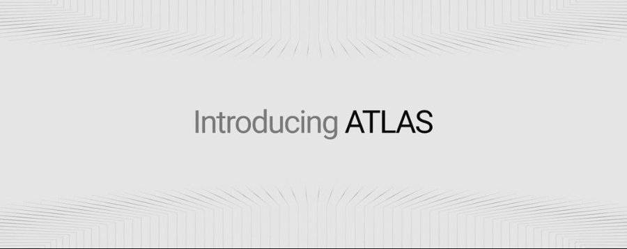 A minimalist slide featuring thin radial lines at the top and bottom displays the text "Introducing ATLAS" in the center. This appears to be a title card for an ATLAS announcement, likely introducing a new product or feature from Atlas, mentioned within a morning news roundup covering crypto markets, ETF flows, and Hyperliquid's AQAv2 update.