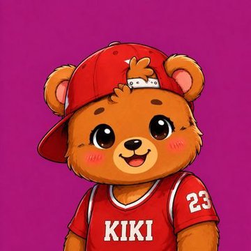 The image features a cartoon teddy bear wearing a red shirt with the number 23 on it. The teddy bear has a baseball cap on its head and appears to be smiling at the camera, giving off a friendly vibe. The background of the image is purple, which contrasts nicely with the brown color of the teddy bear's fur. There are no other objects or text in the image besides the teddy bear and the purple background.