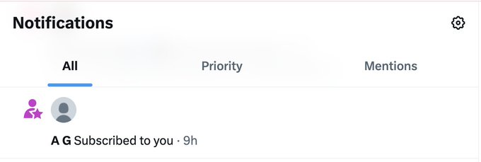 A "Notifications" panel showing a single alert under the "All" tab that reads "A G Subscribed to you · 9h," confirming the new subscriber referenced in the post.