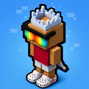 A pixelated character with rainbow-colored visor shades and a white foam crown stands against a blue background, visually representing the "HotSummer" theme. The crown and cool shades complement the post's celebration of the "$HotEmin" trend and "Hotness Proof" mentioned in the caption.