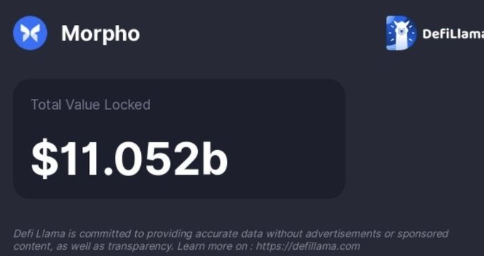 A screenshot from DeFiLlama showing the Morpho protocol with a Total Value Locked of $11.052b.