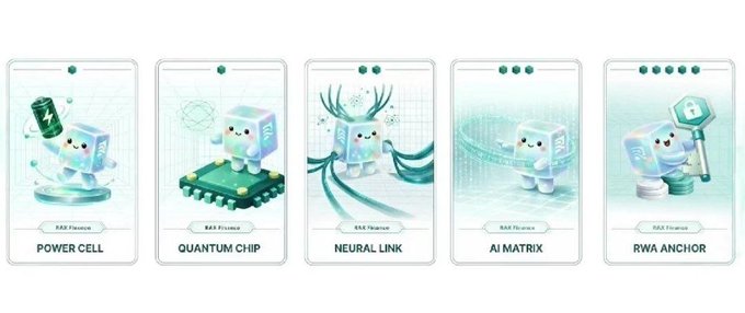 The image features a collection of five small, cartoon-like figures with green bodies and white faces, each representing a different aspect of modern technology or computing. The characters are positioned at various angles within the frame, creating an engaging visual narrative that draws attention to their unique roles in the world of tech. The post also includes text elements such as "RAX Finance Just Dropped TWO Huge Updates If you'r farming early opportunities, don'T sleep on @RaxFinance" and "The project focused on tokenized GPU compute and energy resources has launched two".