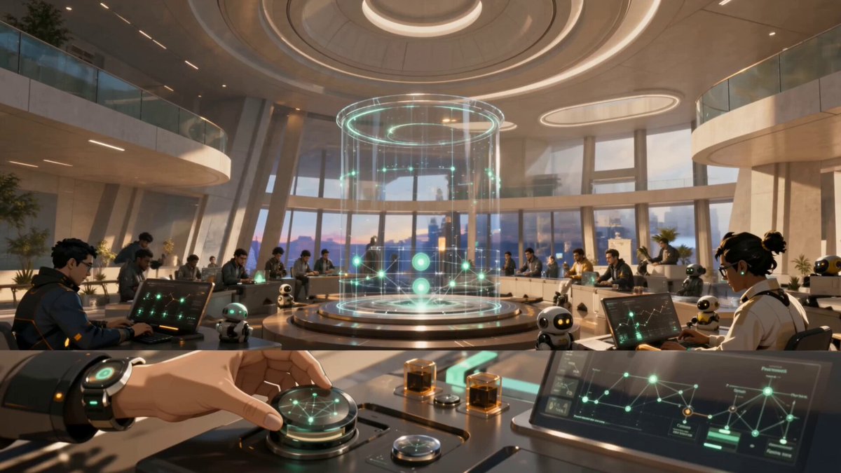 The image features a scene set inside a large, futuristic room with a large circular opening at its center that glows green and displays an image of someone's hand. The room contains several people sitting around a desk, likely engaged in a virtual trading game called Spark Trading Competition. There is also a computer monitor on the desk, presumably displaying a video game or similar interactive experience.

In addition to these elements, there are multiple people scattered throughout the scene, either interacting with each other or working independently at their own desks. A clock can be seen hanging on the wall in one corner of the room. The overall atmosphere suggests that this event is taking place during a virtual gathering or competition between players from all over the world.