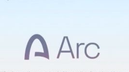 The image displays the "Arc" logo, featuring a stylized purple arch icon next to the wordmark "Arc," representing the blockchain network mentioned in the accompanying post about its upcoming mainnet launch.