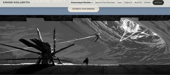 A dramatic black-and-white digital artwork shows a small hooded figure facing a massive, jagged crystalline structure and a floating figure, displayed on the Krass Kollektiv website (featuring navigation links like "Outsourcing Art Services" and a "LET'S TALK" button). The image serves as promotional concept art for the Templars of the Storm NFT collection reveal, showcasing the unique character designs and atmospheric visual style that fans will finally see unveiled.
