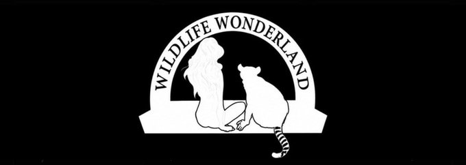 A black and white logo for 'WILDLIFE WONDERLAND' featuring the silhouette of a woman and a tiger sitting together within an arched frame.