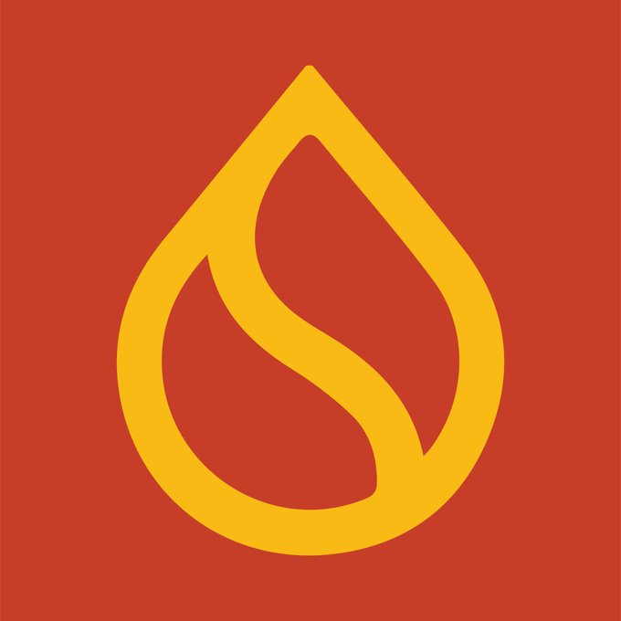 A simple logo depicting a yellow flame/droplet outline on a red background, resembling the Sui cryptocurrency emblem.