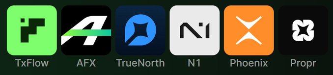Six app icons labeled TxFlow, AFX, TrueNorth, N1, Phoenix, and Propr displayed in a row.