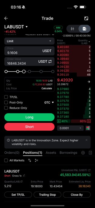 The image shows a cell phone displaying an app interface with various options related to trading cryptocurrency. The main focus of the image is a post announcing a $1,000 giveaway for five winners. Users are encouraged to share the information about this contest on social media using a hashtag provided by the app.