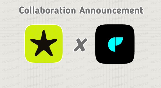Collaboration Announcement graphic showing a green app icon featuring a black star next to a black app icon with a teal 'P' logo, separated by an 'X'.