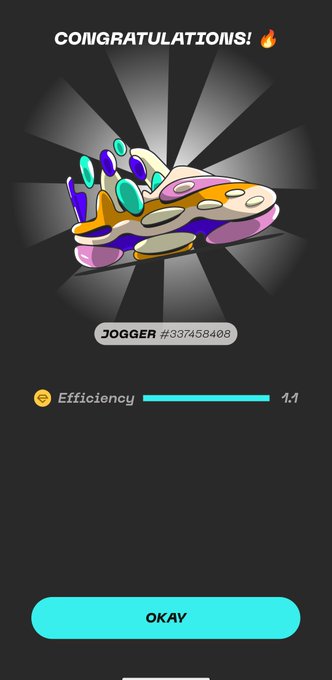 The image shows a phone screen with an app that has a colorful cartoon shoe, possibly a sneaker or sandal, displayed on it. The app also includes a progress bar showing the user's efficiency level as 4 out of 5. There is a message in the bottom right corner congratulating the user for their achievements and encouraging them to keep going.