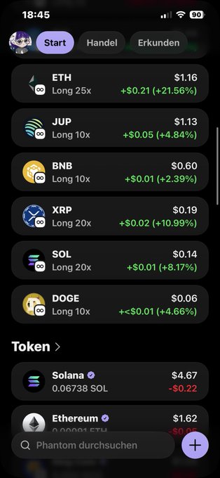 The image shows a phone screen displaying various cryptocurrency trading options, including Bitcoin, Etherum, and tokens like Solana. The screen also has a chat window where users can communicate with each other or ask questions about the available options. The text on the screen indicates that there is an ongoing conversation between two people discussing the different cryptocurrencies displayed.