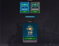 A mobile game screen showing a slot machine and a prize claim interface offering '150 CROWNS'.