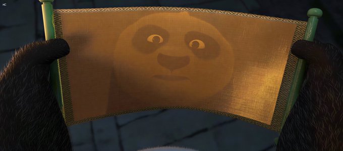 The image from Kung Fu Panda shows Po holding an unrolled scroll displaying his own face, which ties into the post by humorously suggesting that the "secret to becoming a millionaire from trading" is simply being a panda—or perhaps that the true secret remains hidden or mysterious.
