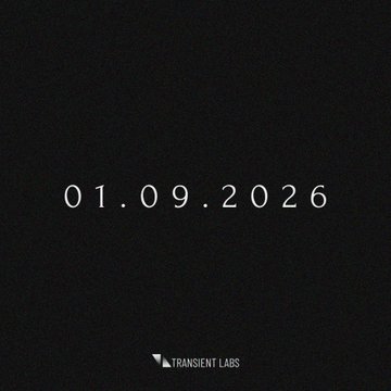 A minimal black image displays the date "01.09.2026" with "TRANSIENT LABS" logo beneath, serving as a countdown tease for an upcoming launch referenced in the post about cards appearing in others' wallets.
