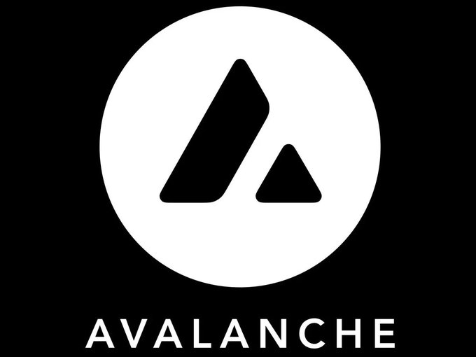 The Avalanche (AVAX) cryptocurrency logo displayed as a white circular emblem with a triangular mountain symbol on a black background.