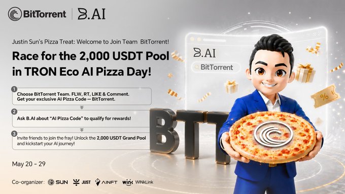 The image shows a man holding up a pizza with a smile on his face. The text "I can increasingly feel that" suggests that there might be something special or unique about this event, possibly related to Bitcoin or the TRON ecosystem. The phrase "AI Pizza Day" implies that it is an AI-powered pizza delivery service, and the post mentions "The TRON ecosystem is now increasingly understanding: The importance of community traffic." This could mean that the image is promoting a new feature on the TRON platform for users to order food from AI-powered pizza restaurants.