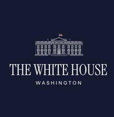 The official White House logo featuring an illustration of the White House building on a dark navy blue background with the text 'THE WHITE HOUSE' and 'WASHINGTON' below it.