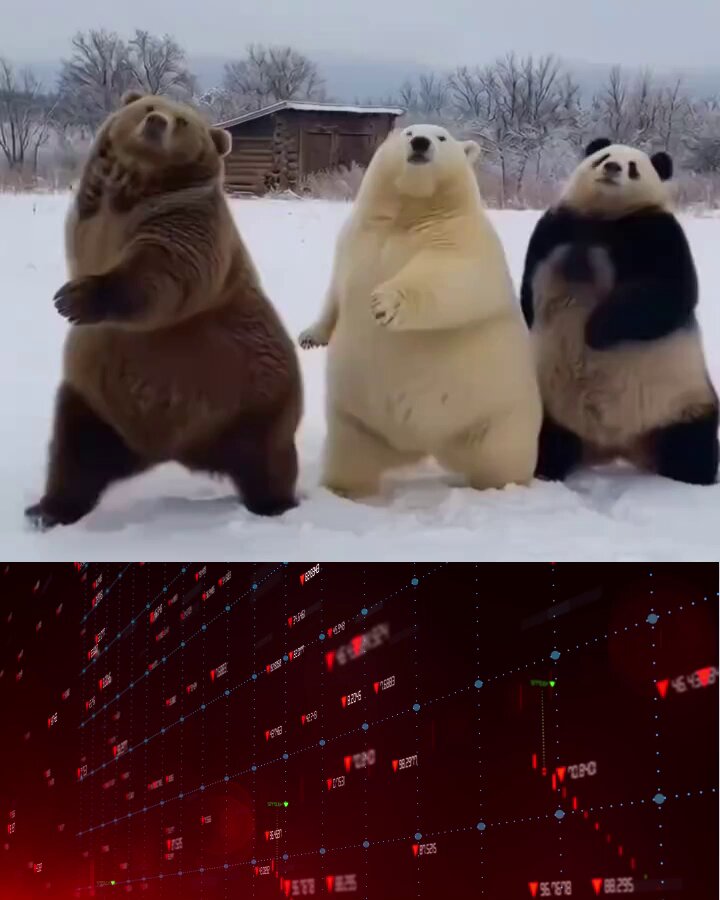 The image features a post about bears playing with liquidated $500M (5 quadrillion US dollars) within 90 minutes. Three polar bear cubs are seen in action, standing on their hind legs with one holding onto the other, possibly cooking something or preparing for some kind of challenge involving the money. The background is dominated by red lines and numbers that represent trading activities.

The post emphasizes that the bears have already dumped the liquidated funds to another asset (eth). However, it also mentions that there's still an asset worth $5.2 remaining in their possession. The text at the bottom of the image states "Focus on what is in the image and how it relates to the post".