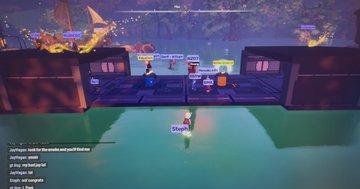 A group of avatar characters stands on a stone platform in a nighttime arena setting, with the on-screen text "Slegin" visible above one figure and nearby players labeled "slowjackturtle" and "Shpend." The scene reflects the post's description of a quirky multiplayer gathering in OthersideMeta, where @NGBxShpend and other community members are playing together.