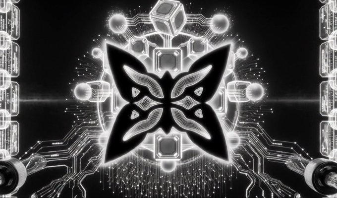 The image features an abstract design with a butterfly-like shape, surrounded by various electronic components such as circuit boards and computer parts. The butterfly appears to be made of circuits or other electronic elements, giving it a futuristic appearance. The background consists of black and white colors, which contrasts with the butterfly's design. The caption below the image reads: "Being early to the next big thing is important People tell me, are quantum computers even a thing yet? @quipnetwork isn't waiting for them to be a thing they are early I am joining them on being early Get in and start quippin".