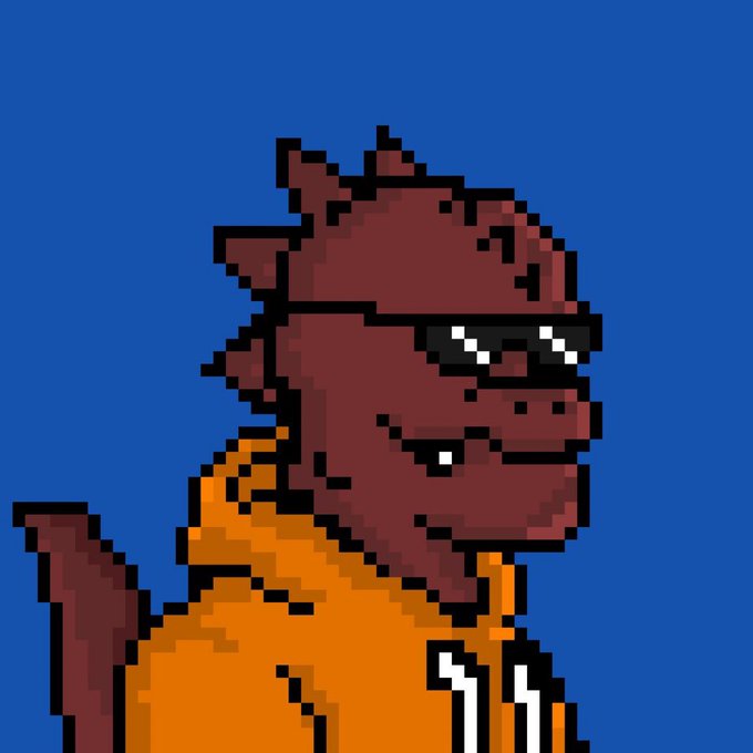 A pixel art image of a brown dragon wearing sunglasses and an orange hoodie, with the number "11" visible on the hoodie, against a blue background. The image aligns with the post as a goodnight (Gn) message, featuring the user "@savages__111" likely referenced by the "11" on the hoodie and the dragon's cool, sunglasses-wearing aesthetic.