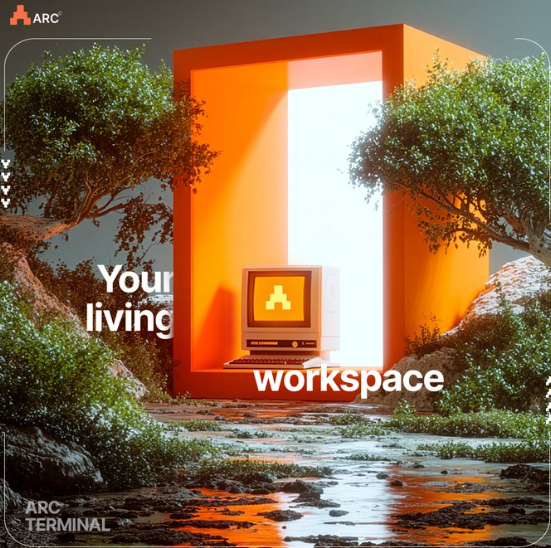 The image features a computer monitor sitting inside of a red box surrounded by trees and bushes, creating an interesting scene that could be part of a digital art piece or a creative advertisement for a tech company. The caption below the image reads "Arc Terminal is redefining how we interact with crypto A full AI-powered operating system that runs directly in your browser complete with ANIMA, an intelligent agent that actually understands context and executes on-chain actions @TheARCTERMINAL Privacy-first design". This suggests that the computer monitor could be part of a new technology or software that uses blockchain to operate.