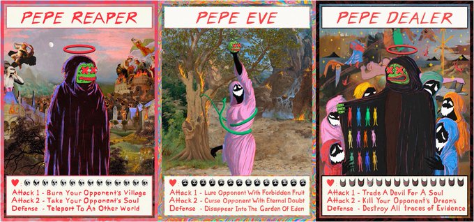 The image features three different paintings of Peepers, a group of people with green skin and red hair who are known for their unique appearance. Each painting depicts a different aspect of Peepers' character or role within the group. The first painting shows Peepers as an attacking figure, wielding a sword and surrounded by other figures in battle. The second painting portrays Peepers as a peace-loving individual with a pink dress and a crown on their head, standing amidst a peaceful garden setting.
The third painting depicts Peepers as a diva or queen, wearing a purple dress and holding a scepter. Each painting provides a unique perspective of Peepers' character and role within the group.