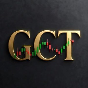 A gold metallic 3D logo featuring the letters "GGT" with a green and red candlestick trading chart overlaid across the text on a dark background.