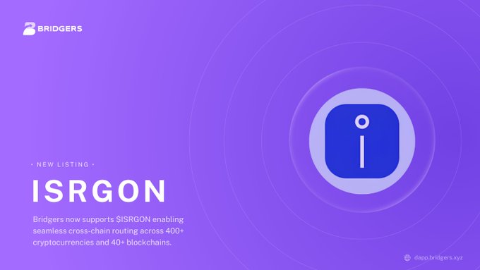 A Bridgers announcement for a new listing of $IRGON token, stating it now supports seamless cross-chain routing across 400+ cryptocurrencies and 40+ blockchains.