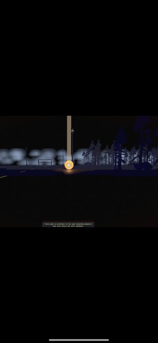 A dark nighttime game scene features a glowing orange faucet over a road with silhouettes of trees and a building in the background, illustrating the "RUSTCAN" game's Meowcoin faucet mechanic. A small caption at the bottom reads "VISIT ME TO CONTINUE TO THE NEXT ADVENTURE! REMEMBER THAT GRIT IS NOT SHINING!"