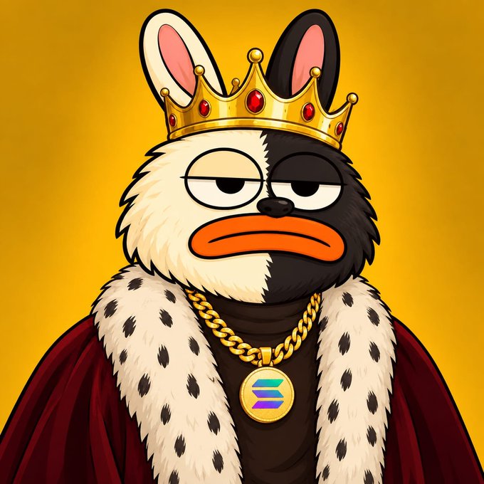 The image depicts a cartoonish, half-white and half-black furry creature wearing a golden crown, a red royal robe with ermine fur trim, and a gold chain featuring a Solana (SOL) logo pendant. The crowned mascot with the Solana emblem directly ties into the post's $Boro airdrop promotion, presenting the token as a "royalty" giveaway on the Solana network.