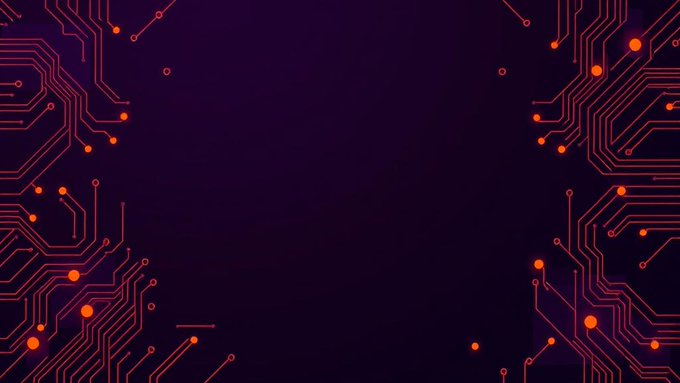 A digital background featuring glowing orange circuit-board traces, nodes, and lines radiating from the corners against a deep dark purple backdrop. The tech-inspired imagery visually reinforces the post's message of quiet, persistent development, contrasting the "noisy" chaos of fast-launch memecoins with the steady, code-like construction of their project.