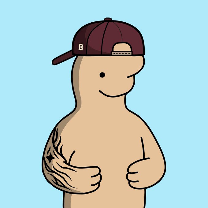 A cartoon character with tribal tattoos and a backwards maroon baseball cap with a "B" logo gives a thumbs-up against a light blue background. The image likely represents the mascot of the biwls NFT project being promoted in the giveaway post.