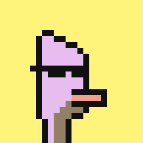 Pixel art of a sneaker in light purple, black, and tan against a yellow background.