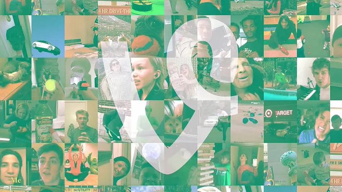 A collage of multiple photographs overlaid with a large V-logo design in green tones.