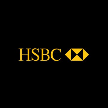 The image displays the HSBC logo in gold lettering alongside its iconic red and white hexagonal emblem on a black background. This branding corresponds to the announcement about HSBC's new Hong Kong stablecoin, HSBC RedCoin, set to launch for peer-to-peer and merchant payments.