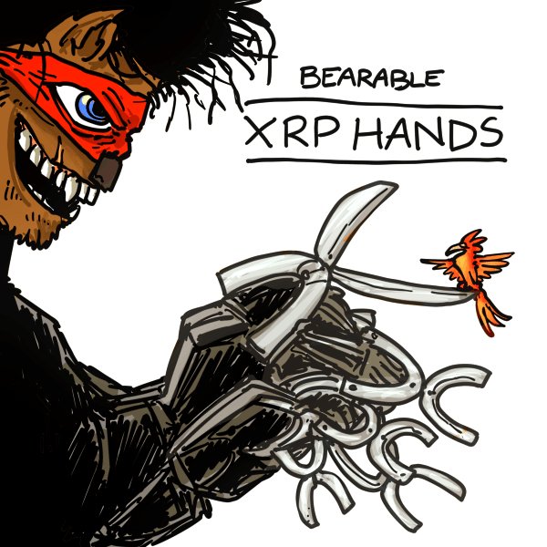 The image features a cartoon illustration of a person wearing a red mask, holding a pair of scissors with their hands. A bird is perched on top of one of the scissors. The background of the image is white, which contrasts with the colorful elements in the foreground. The text "Bearable XRP Hands" appears to be part of a caption or description related to the post about bearable xrp hands.