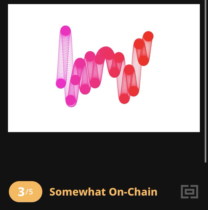 A graphic with pink-to-red gradient circles connected in a wavy pattern, labeled '3/5 Somewhat On-Chain'.