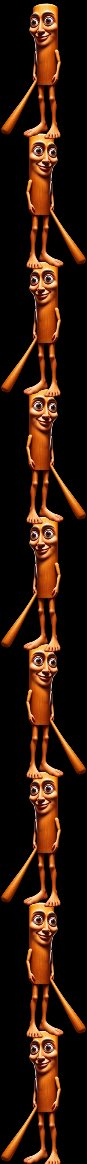 A vertical stack of ten identical cartoonish orange figures with wide grins and baseball bats, arranged tip-to-tip against a black background. The repeating totem-like formation of the smiling "TT" meme characters visually reinforces the "TTTimeline cleanse" caption by creating a continuous column of clean, symmetrical imagery.
