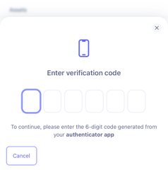 A mobile authentication screen prompting 'Enter verification code' with a six-digit input field and instructions to use an authenticator app.