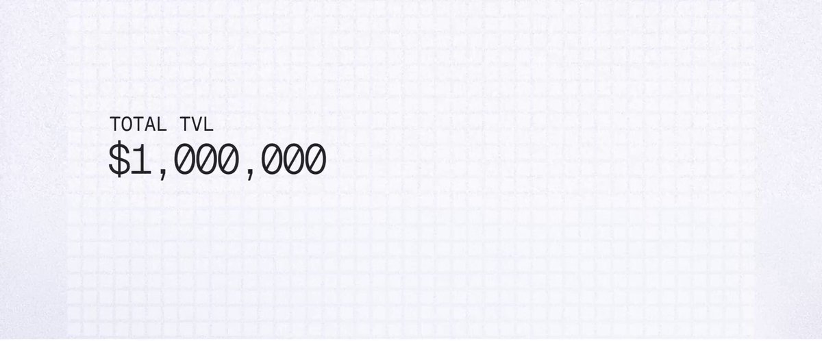 A checkerboard background with black text reads "total tvl $1,000,000" at the top of the white checkerboard pattern.