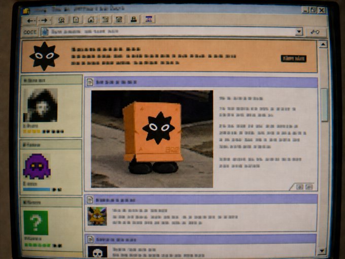 The image features an old computer screen displaying an email with a cartoon orange box as the subject line, possibly containing information about internet privacy markets or software for private communication purposes.
