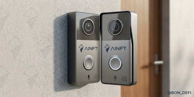Two gray smart doorbell cameras branded 'AINFT' mounted side-by-side on a textured wall.