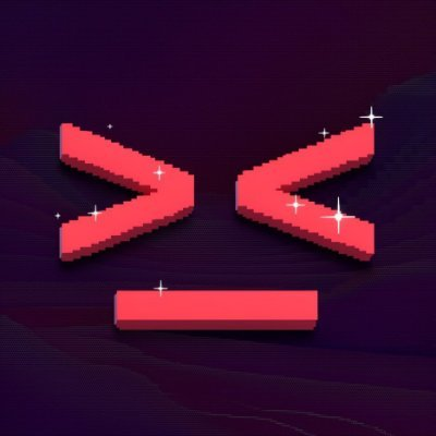 A red, stylized logo consisting of two angle brackets and a horizontal line resembling a face, accented with small star sparkles on a dark purple background.