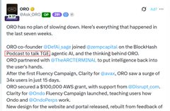 A screenshot of a crypto newsletter from @CRO showing updates on CRO including its co-founder @chadfifield joining Democratic voting with Blockchain, the product launching on Base, and ORO securing $100,000 AWS grant, providing context for an upcoming ORO airdrop distributed on ZIGChain.